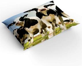 img 3 attached to Yogaly Home Bedding Set: Queen Size 4-Piece Cow Meadow Blue Sky Print for All Ages