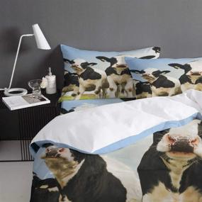 img 1 attached to Yogaly Home Bedding Set: Queen Size 4-Piece Cow Meadow Blue Sky Print for All Ages