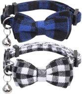 lamphyface 2 pack/set cat collar breakaway with adorable bow tie and bell for kitty - adjustable safety plaid design logo