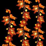 🍁 autumn fall garland decor with 30 led maple leaf & pumpkin string lights - perfect for thanksgiving, halloween, and holiday parties - indoor/outdoor autumn décor with 3 aa battery power логотип