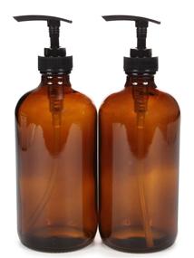 img 4 attached to 🍶 Large 16 oz Empty Amber Glass Bottles with Black Lotion Pumps by Vivaplex