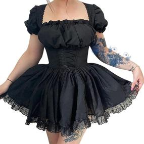 img 4 attached to 🖤 Gothic Lolita Dresses: Vintage Black Grunge Layered Lace-up Dress for Women – Punk Goth Style