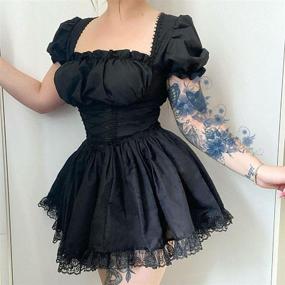 img 1 attached to 🖤 Gothic Lolita Dresses: Vintage Black Grunge Layered Lace-up Dress for Women – Punk Goth Style