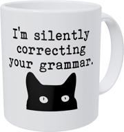 📚 wampumtuk cat 11 oz funny coffee mug for grammar teachers - silently correcting your grammar logo