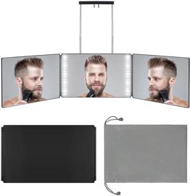 img 4 attached to 🪞 Rechargeable Trifold Mirror with Real Glass, Adjustable Light & Telescoping Hooks - Portable DIY Haircut Tool for Head & Neckline Grooming, Cutting, Trimming, and Shaving