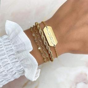 img 2 attached to Chunky Link Chain Bracelets: Stylish, Stackable Brass Bead Stretch Bracelets for Women and Girls - Dainty Open Cuff Design, Layered Bangles Set - Perfect Birthday Party Gift