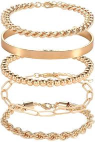 img 4 attached to Chunky Link Chain Bracelets: Stylish, Stackable Brass Bead Stretch Bracelets for Women and Girls - Dainty Open Cuff Design, Layered Bangles Set - Perfect Birthday Party Gift