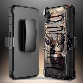 img 1 attached to 🦌 Shockproof Protective Heavy Duty Armor Phone Case with Tempered Glass Screen Protector, Belt Clip Holster Kickstand - Deer Design - Compatible with Alcatel Apprise / Glimpse, Alcatel 1B (2020 Release)