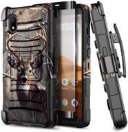 🦌 shockproof protective heavy duty armor phone case with tempered glass screen protector, belt clip holster kickstand - deer design - compatible with alcatel apprise / glimpse, alcatel 1b (2020 release) logo