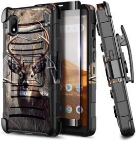 img 4 attached to 🦌 Shockproof Protective Heavy Duty Armor Phone Case with Tempered Glass Screen Protector, Belt Clip Holster Kickstand - Deer Design - Compatible with Alcatel Apprise / Glimpse, Alcatel 1B (2020 Release)