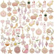 🌸 40pcs (20pairs) assorted gold plated enamel animals, fruits, moon, star, dainty dangle flowers pendants charms for jewelry making necklace bracelet, pink theme logo