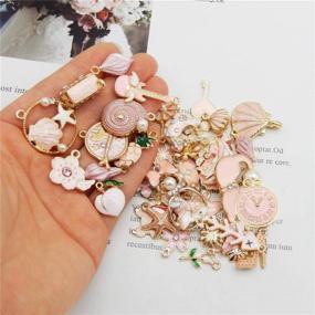 img 2 attached to 🌸 40pcs (20PAIRS) Assorted Gold Plated Enamel Animals, Fruits, Moon, Star, Dainty Dangle Flowers Pendants Charms for Jewelry Making Necklace Bracelet, Pink Theme