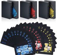 🃏 zayvor 3 decks premium black waterproof plastic playing cards with gift box - ultimate game tools for family party - cool red blue yellow design! logo