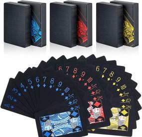 img 4 attached to 🃏 Zayvor 3 Decks Premium Black Waterproof Plastic Playing Cards with Gift Box - Ultimate Game Tools for Family Party - Cool Red Blue Yellow Design!