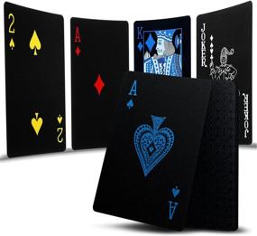 img 3 attached to 🃏 Zayvor 3 Decks Premium Black Waterproof Plastic Playing Cards with Gift Box - Ultimate Game Tools for Family Party - Cool Red Blue Yellow Design!