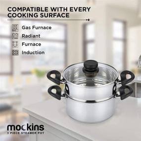 img 2 attached to Mockins 3 Piece Premium Stainless Steel Steamer Pot Set - 3 Quart Cooking Pot, 2 Quart Steamer Insert, Vented Glass Lid - Stackable and Versatile Pot Set for All Cooking Surfaces