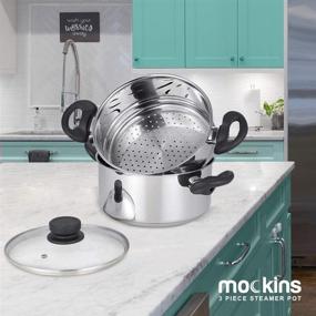 img 3 attached to Mockins 3 Piece Premium Stainless Steel Steamer Pot Set - 3 Quart Cooking Pot, 2 Quart Steamer Insert, Vented Glass Lid - Stackable and Versatile Pot Set for All Cooking Surfaces