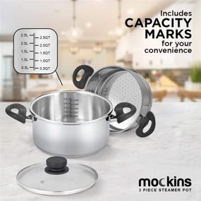 img 1 attached to Mockins 3 Piece Premium Stainless Steel Steamer Pot Set - 3 Quart Cooking Pot, 2 Quart Steamer Insert, Vented Glass Lid - Stackable and Versatile Pot Set for All Cooking Surfaces