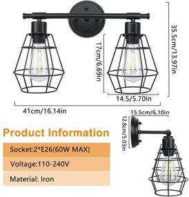 img 1 attached to 💡 Depuley 2-Light Industrial Wall Vanity Light Fixture: Stylish Farmhouse Metal Wire Cage Bathroom Lighting in Black - Ideal for Mirror Cabinets, Dressing Table, Living Room, Hallway - E26 Wall Mount Lamps