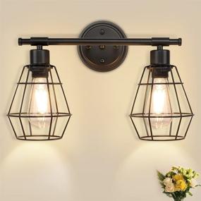 img 4 attached to 💡 Depuley 2-Light Industrial Wall Vanity Light Fixture: Stylish Farmhouse Metal Wire Cage Bathroom Lighting in Black - Ideal for Mirror Cabinets, Dressing Table, Living Room, Hallway - E26 Wall Mount Lamps