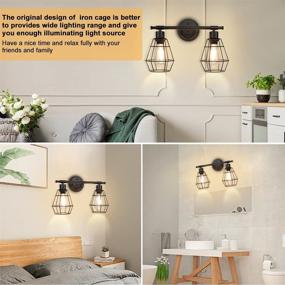 img 3 attached to 💡 Depuley 2-Light Industrial Wall Vanity Light Fixture: Stylish Farmhouse Metal Wire Cage Bathroom Lighting in Black - Ideal for Mirror Cabinets, Dressing Table, Living Room, Hallway - E26 Wall Mount Lamps