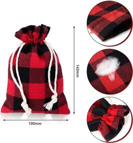 img 3 attached to 🎒 Buffalo Plaid Drawstring Bag Set - 24-pieces Red and Black Plaid Burlap Bags for Christmas Party Favors, Candy Wrappers, and Birthdays