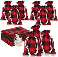 🎒 buffalo plaid drawstring bag set - 24-pieces red and black plaid burlap bags for christmas party favors, candy wrappers, and birthdays logo