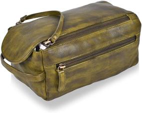 img 4 attached to 👜 Green Hanging Leather Toiletry Bag - Water Resistant Travel Dopp Kit for Men and Women, Ideal for SEO