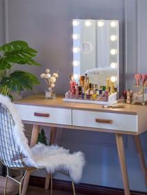 img 3 attached to 💄 LUXFURNI Vanity Table with Dimmable Hollywood Mirror, Touch Control, 12 Cold/Warm LED Lights, Makeup Organizer with Brush Holder