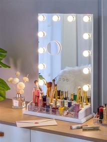 img 4 attached to 💄 LUXFURNI Vanity Table with Dimmable Hollywood Mirror, Touch Control, 12 Cold/Warm LED Lights, Makeup Organizer with Brush Holder