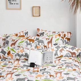 img 1 attached to AOJIM Elephant Flamingo Lion Dinosaur Deer Zebra Duvet Cover Set, Twin Size Zoo Animals Bedding with Pure Cotton Pillowcases