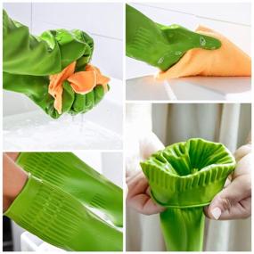 img 2 attached to 🧤 Waterproof Reusable Rubber Dishwashing Gloves - 3 Pairs, Long-lasting & Durable for Kitchen and Household Cleaning (Green, Medium)