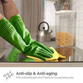 img 1 attached to 🧤 Waterproof Reusable Rubber Dishwashing Gloves - 3 Pairs, Long-lasting & Durable for Kitchen and Household Cleaning (Green, Medium)