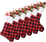 🧦 set of 6 senneny 18-inch red black buffalo plaid christmas stockings - festive fireplace hanging stockings for family xmas holiday season party decor logo
