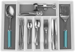 img 4 attached to 🍴 Sorbus Flatware Drawer Organizer - Expandable Cutlery Tray for Silverware, Utensils, and More - White