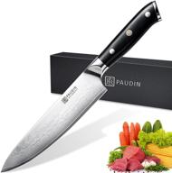 🔪 paudin damascus chef knife - 8 inch japanese vg-10 stainless steel, full tang ergonomic handle, 67-layer forged blade, razor sharp edge - premium black damascus kitchen knife logo