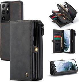 img 4 attached to 👜 Premium Leather Wallet Case for Galaxy S21 Ultra: HAII Multi-Functional Flip Cover with Zipper, Card Slots & Detachable Magnetic Phone Case - Black