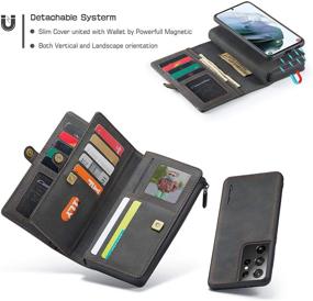 img 2 attached to 👜 Premium Leather Wallet Case for Galaxy S21 Ultra: HAII Multi-Functional Flip Cover with Zipper, Card Slots & Detachable Magnetic Phone Case - Black