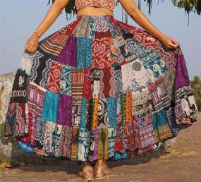 img 1 attached to 🌈 Colorful Hippie Boho Patchwork Maxi Skirt for Women – Full & Flared Length