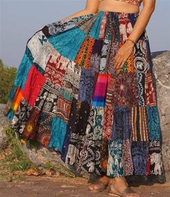 img 2 attached to 🌈 Colorful Hippie Boho Patchwork Maxi Skirt for Women – Full & Flared Length