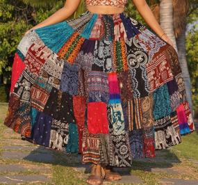 img 3 attached to 🌈 Colorful Hippie Boho Patchwork Maxi Skirt for Women – Full & Flared Length