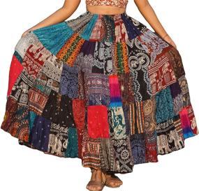 img 4 attached to 🌈 Colorful Hippie Boho Patchwork Maxi Skirt for Women – Full & Flared Length