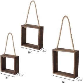 img 1 attached to Mkono Hanging Square Floating Shelves Set of 3: Boho Wall Decor Rustic Wood Cube Photo Plant Display Shadow Boxes Decorative Shelf - Home Office Decorations for Living Room Bedroom Apartment, Brown