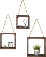 mkono hanging square floating shelves set of 3: boho wall decor rustic wood cube photo plant display shadow boxes decorative shelf - home office decorations for living room bedroom apartment, brown logo