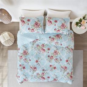 img 2 attached to 🛏️ Reversible Quilt Set with Vermicelli Stitching Design - All Season, Lightweight King Bedspread Bedding, Matching Shams - Natalie, Blue/Red 3 Piece by Comfort Spaces