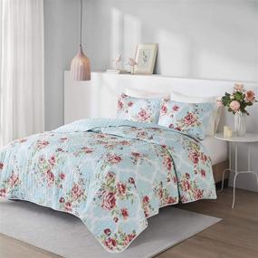 img 3 attached to 🛏️ Reversible Quilt Set with Vermicelli Stitching Design - All Season, Lightweight King Bedspread Bedding, Matching Shams - Natalie, Blue/Red 3 Piece by Comfort Spaces