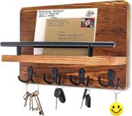 🔑 uhacker wooden wall mounted key holder with mail shelf and 4 double key hooks - decorative organizer and rack for entryway логотип