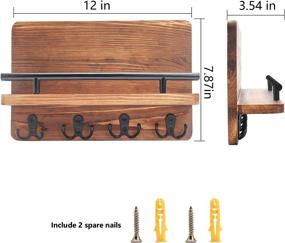 img 1 attached to 🔑 UHACKER Wooden Wall Mounted Key Holder with Mail Shelf and 4 Double Key Hooks - Decorative Organizer and Rack for Entryway