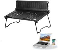 💻 cooskin lightweight ventilated laptop stand desk with adjustable phone stand holder, foldable & portable riser, compatible with 13-17 inch notebooks - black logo