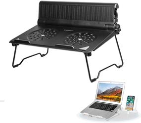 img 4 attached to 💻 COOSKIN Lightweight Ventilated Laptop Stand Desk with Adjustable Phone Stand Holder, Foldable & Portable Riser, Compatible with 13-17 inch Notebooks - Black
